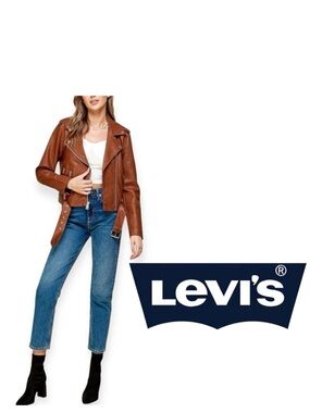 LEVI’S faux leather moto jacket cognac brown Women’s size Small 90’s style CBK